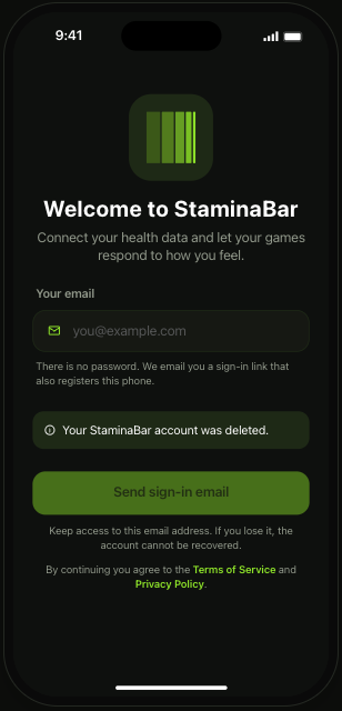 Welcome screen showing the account was deleted